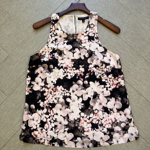 Banana Republic Floral Tank Top Black Pink Size S Sleeveless Racer Back T Strap - Picture 1 of 10